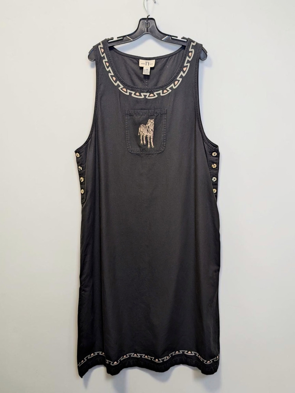 Vintage 90s Original TY Wear 20W Zebra Novelty Lagenlook Cotton Maxi Dress
